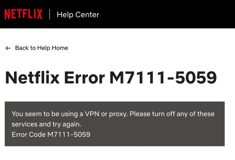 ارور Netflix Proxy Error با کد m7111-1331-5059
